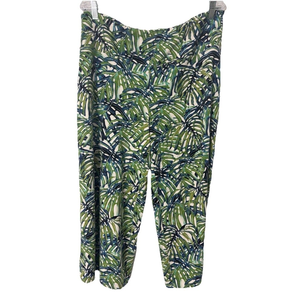 J.Jill Smooth Fit Palm Leaf Wide Leg Crop Pant Size Large Culottes Gaucho Knit - Picture 3 of 12